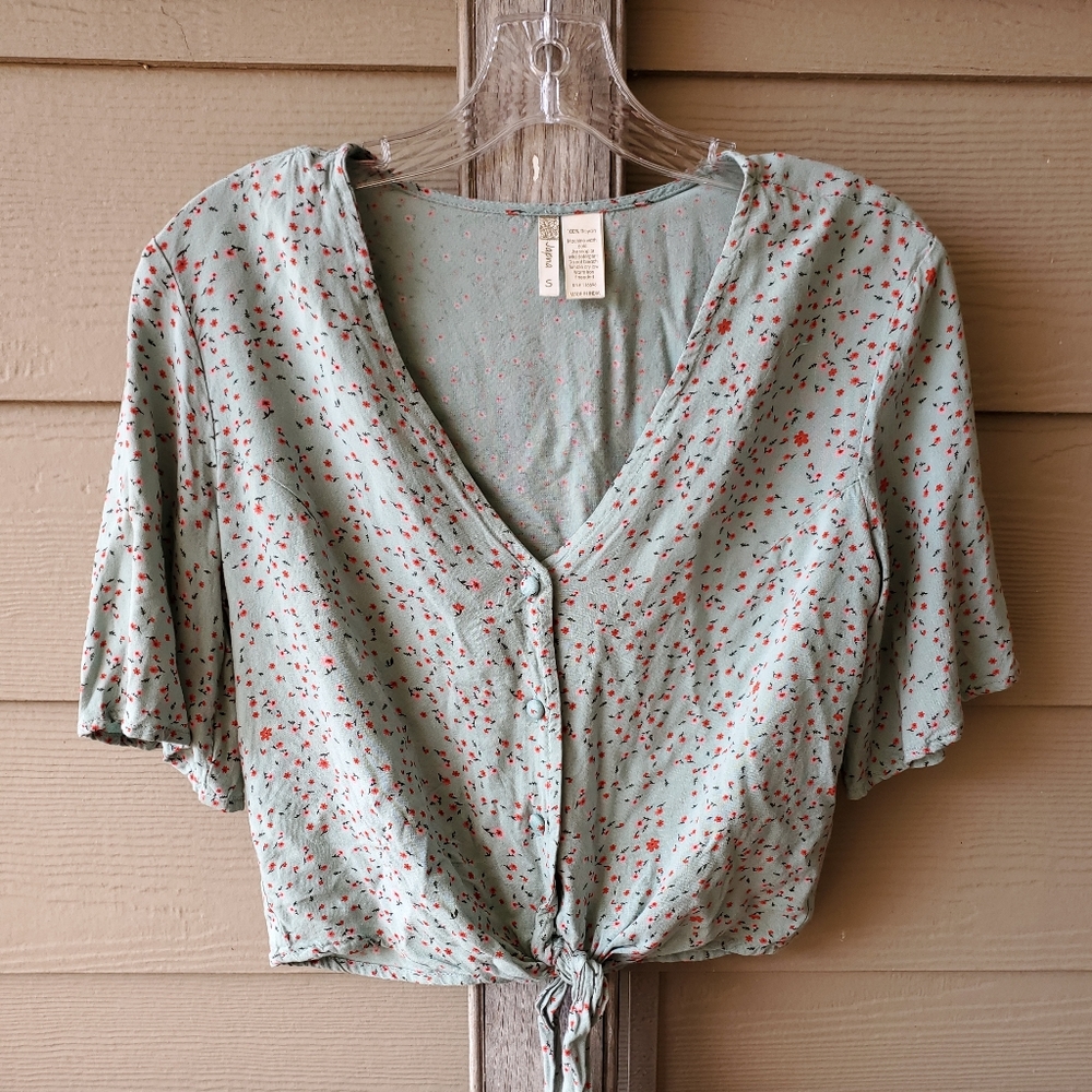 Tie Up/Button Up Floral Blouse Top